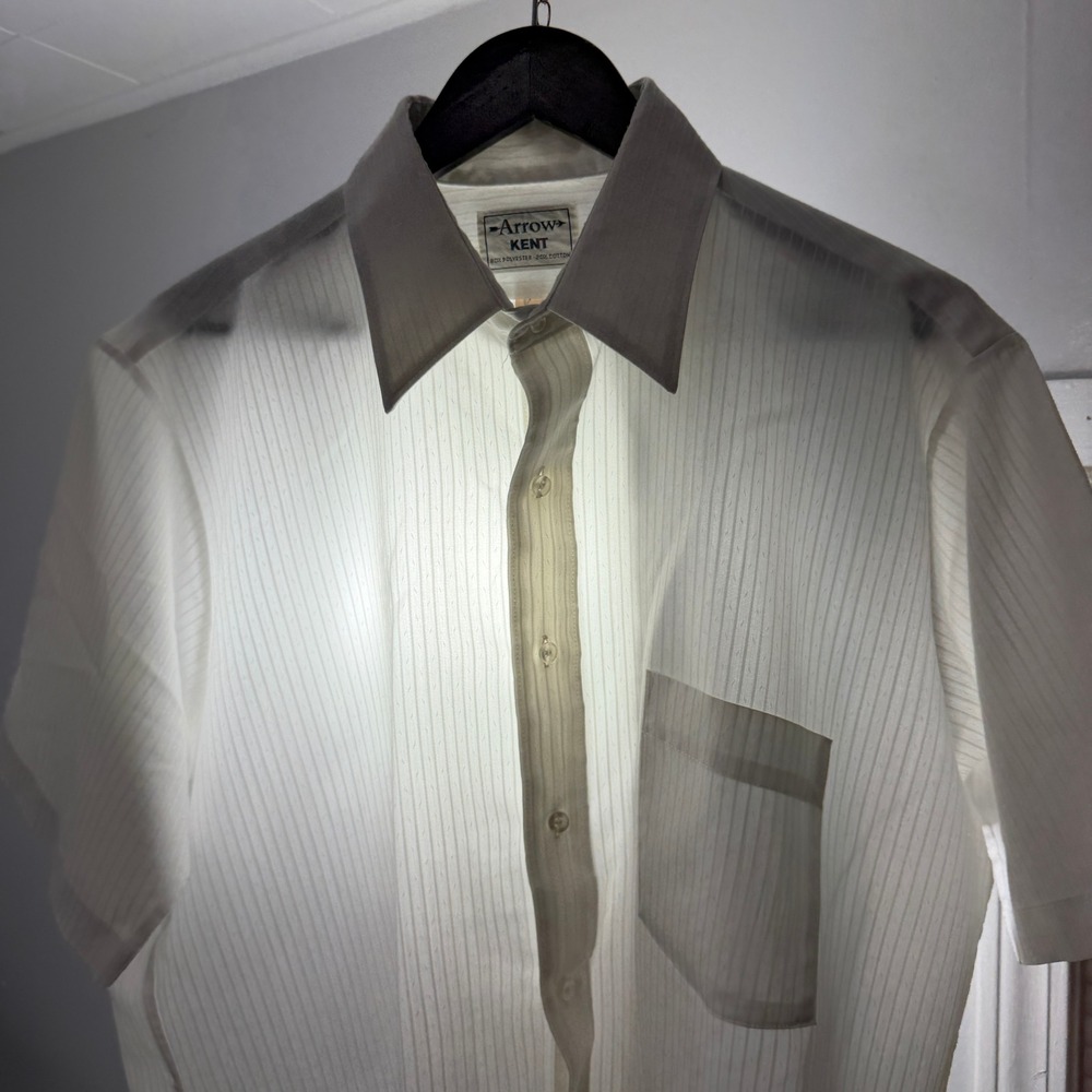 Vintage Arrow Shirt 16.5 White Kent Pinstripe Short Sleeve Rockabilly 70s 80s